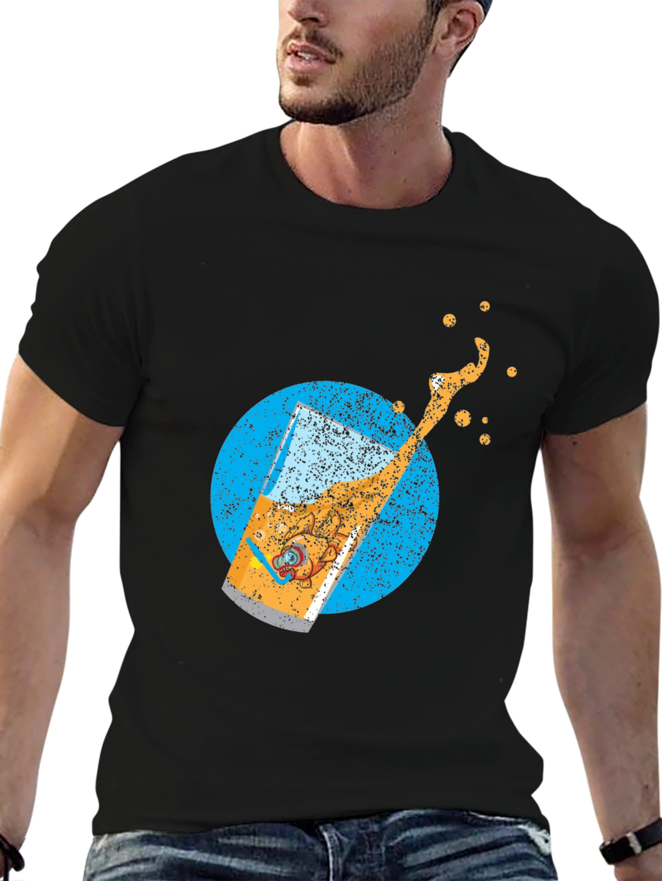 Retro Beer Splash Graphic T-Shirt - Black