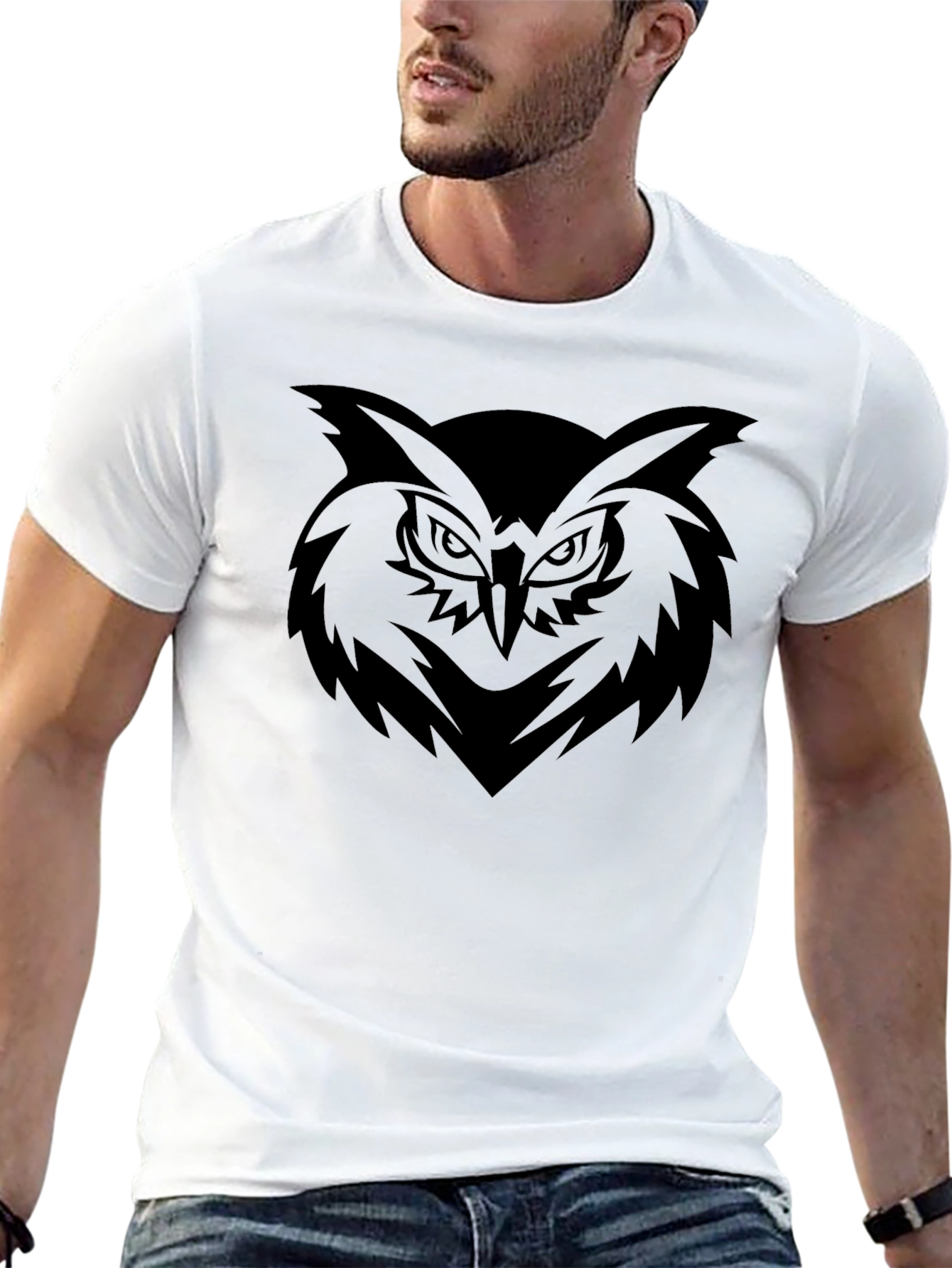 Mens Black T-Shirt with Owl Graphic