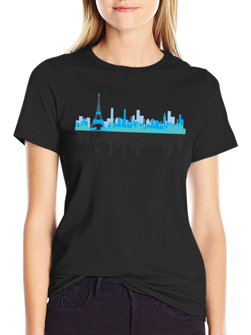 Paris Skyline Graphic Tee - Black Crew Neck Shirt