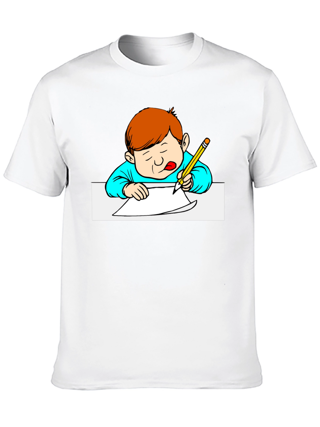 Cartoon Kid Writing Black T-Shirt