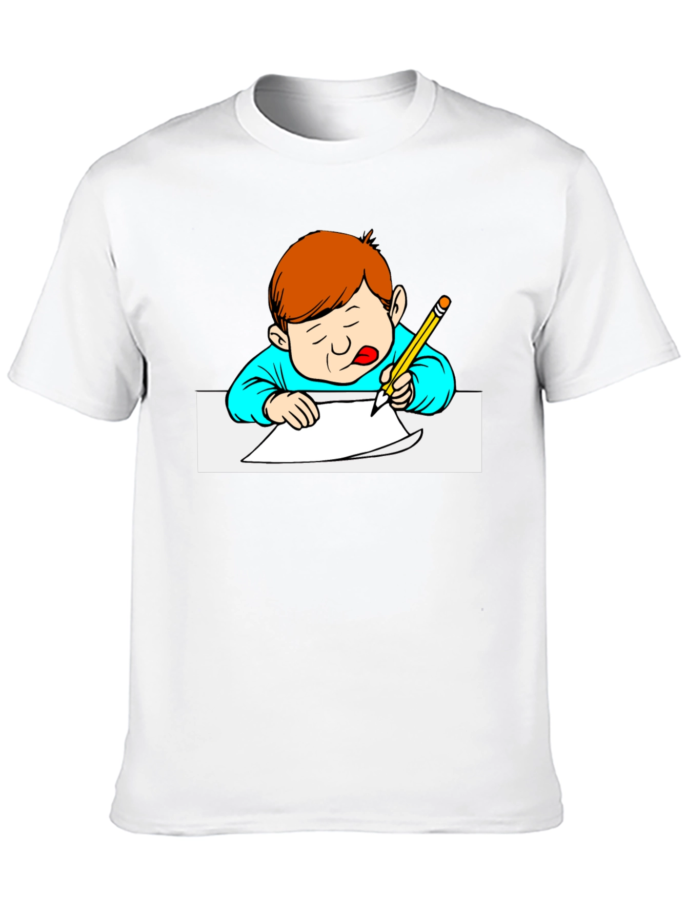 Cartoon Kid Writing Black T-Shirt