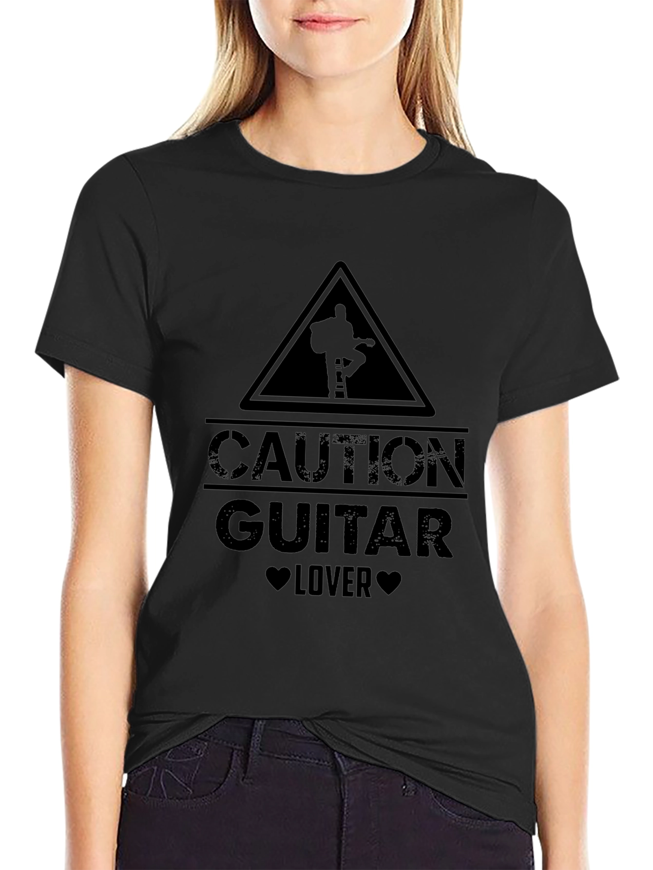 Caution Guitar Lover Black Graphic T-Shirt