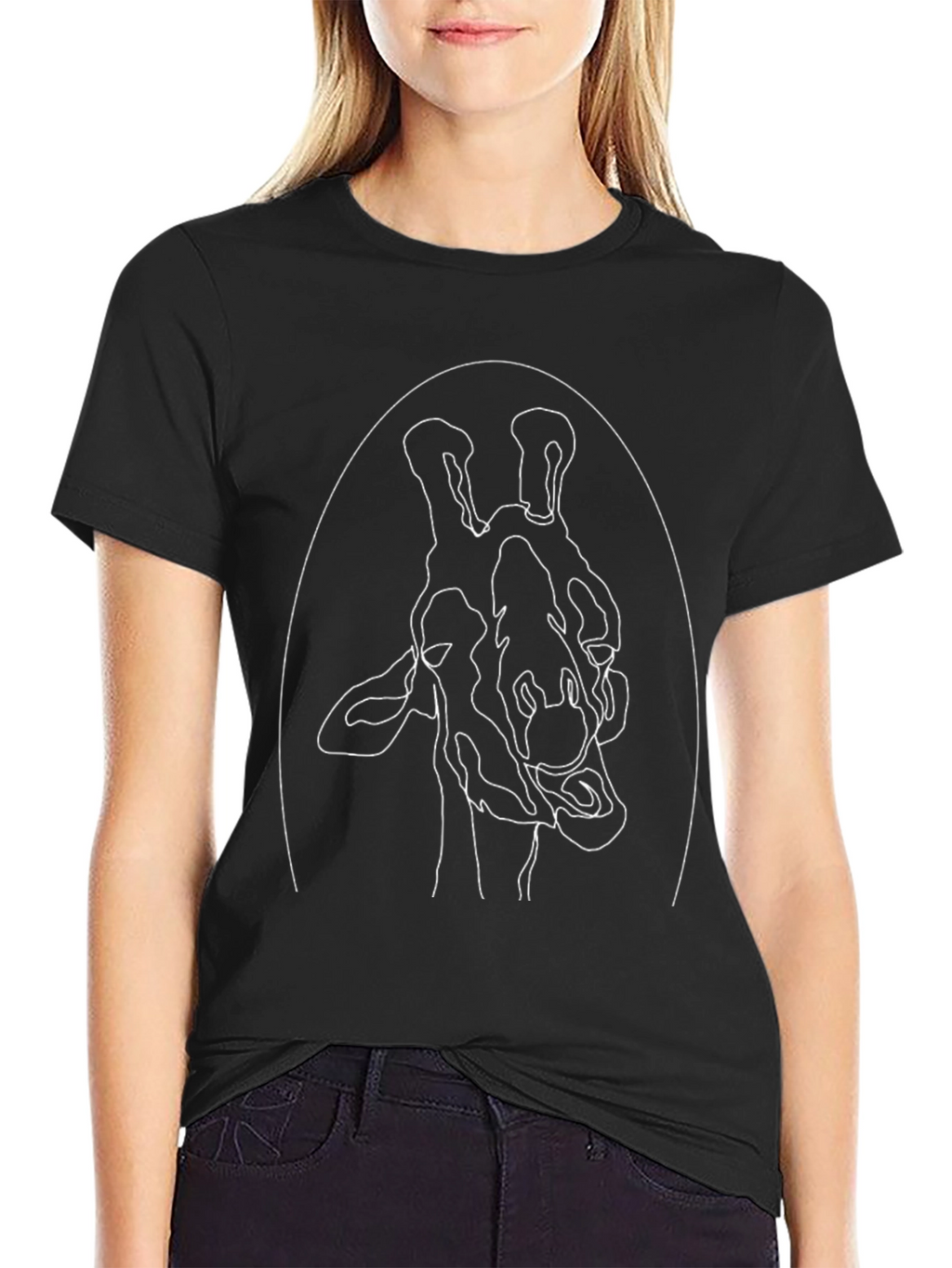 Giraffe Outline Graphic Tee - Casual Black T-Shirt