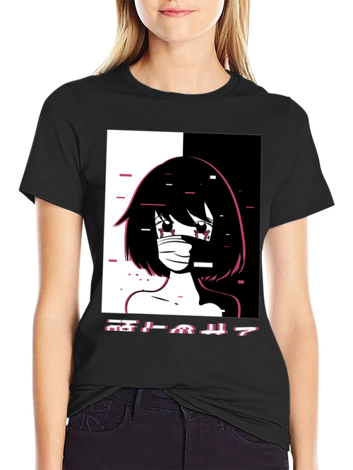 Anime Girl Graphic Black T-Shirt