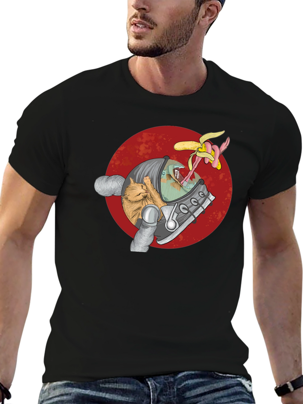 Astronaut Cat & Alien Banana T-Shirt