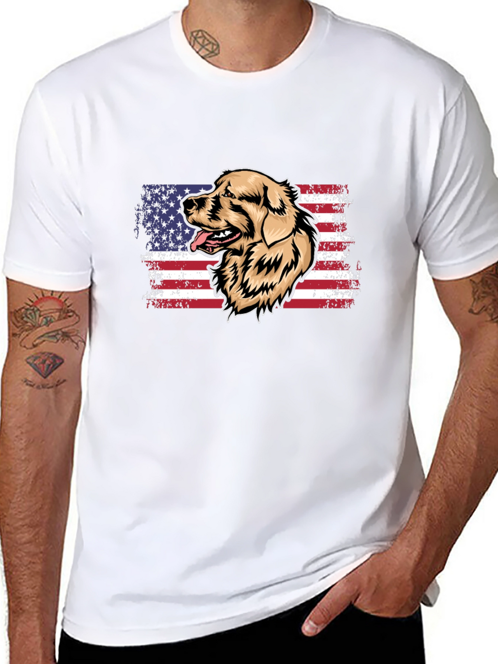 Golden Retriever USA Flag Mens T-Shirt