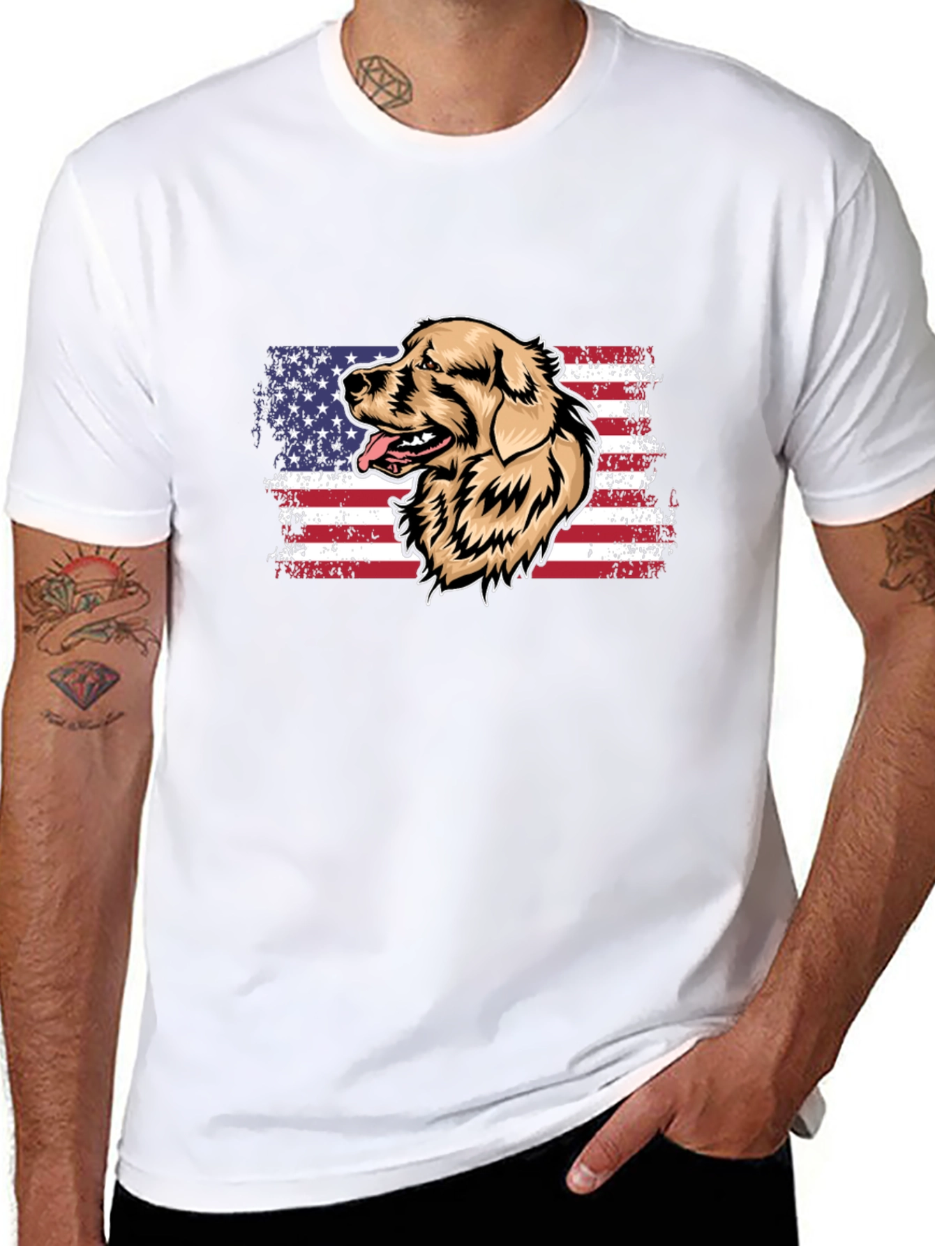 Golden Retriever USA Flag Mens T-Shirt