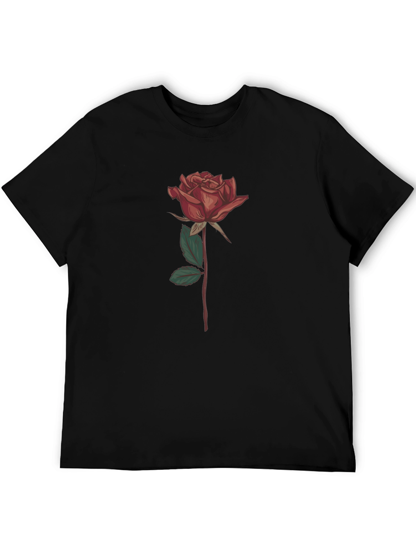 Rose Graphic Print T-Shirt - Stylish Black Tee