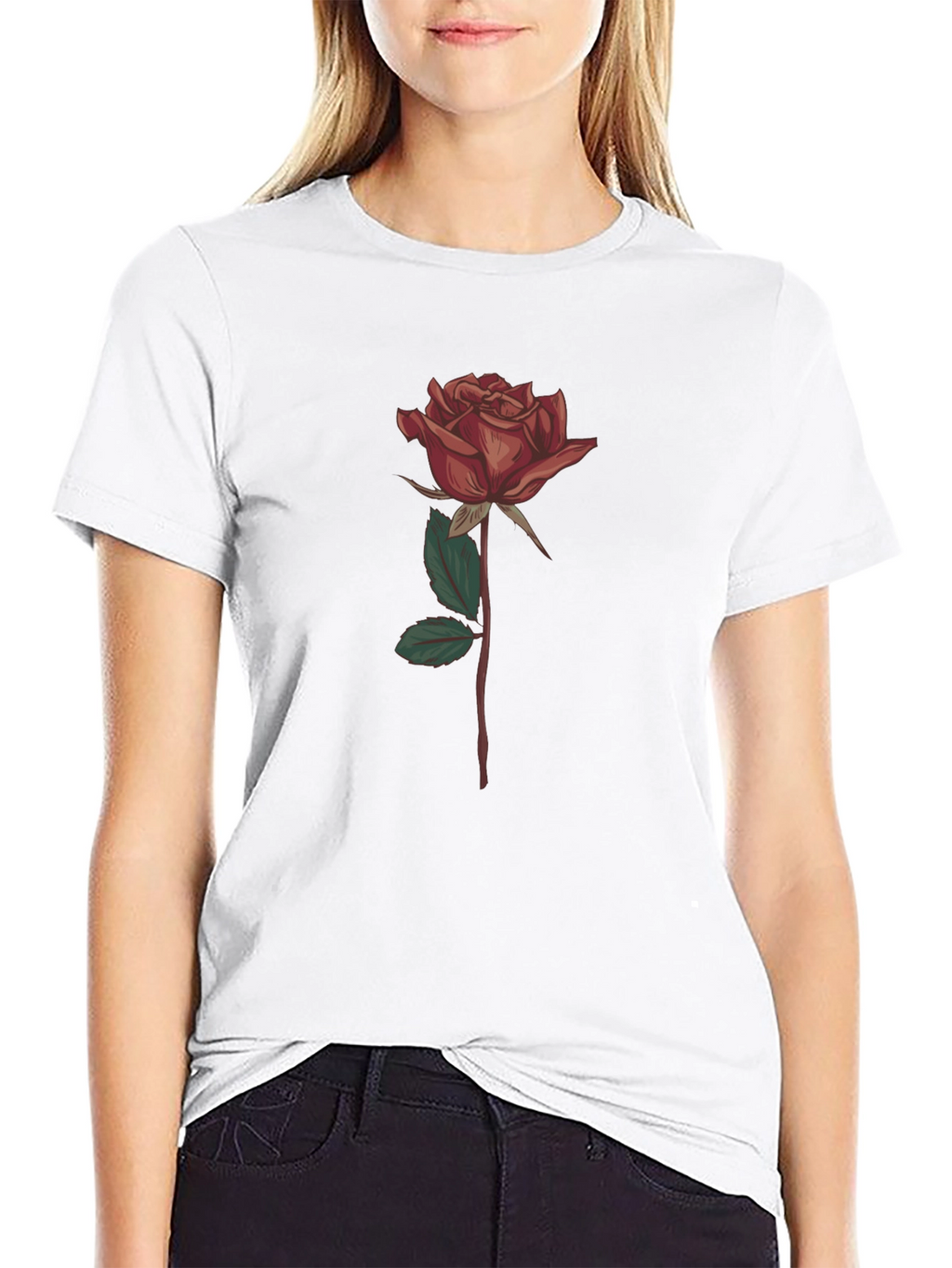 Rose Graphic Print T-Shirt - Stylish Black Tee
