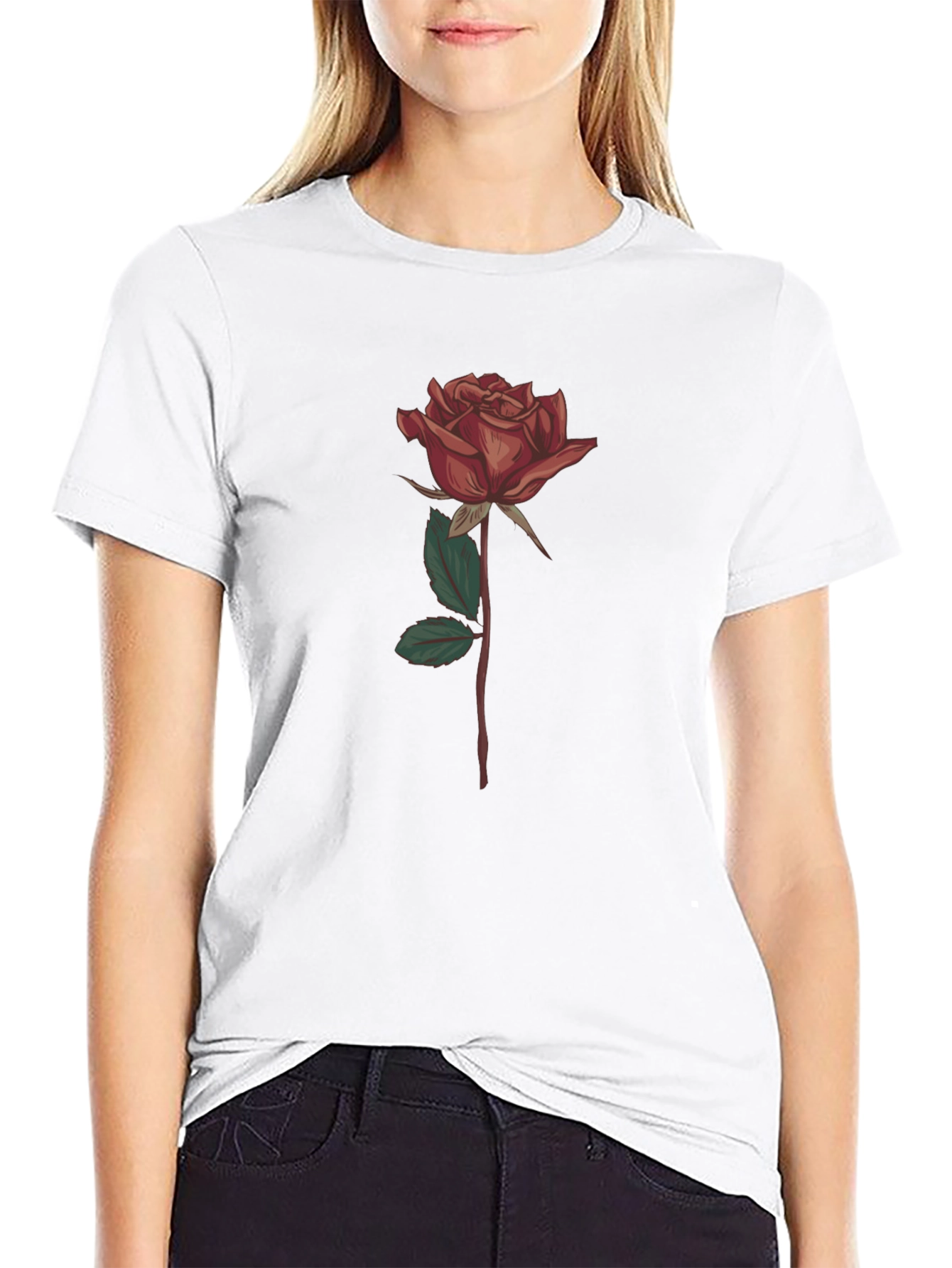 Rose Graphic Print T-Shirt - Stylish Black Tee