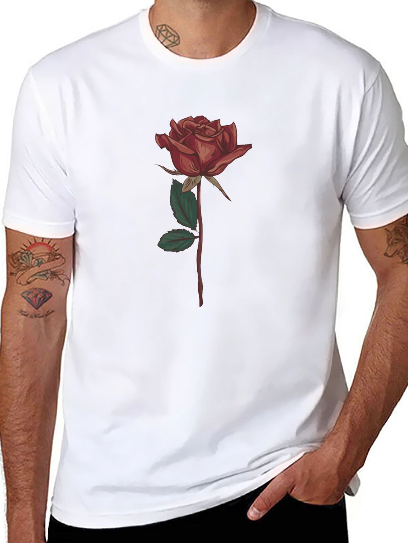 Rose Graphic Print T-Shirt - Stylish Black Tee
