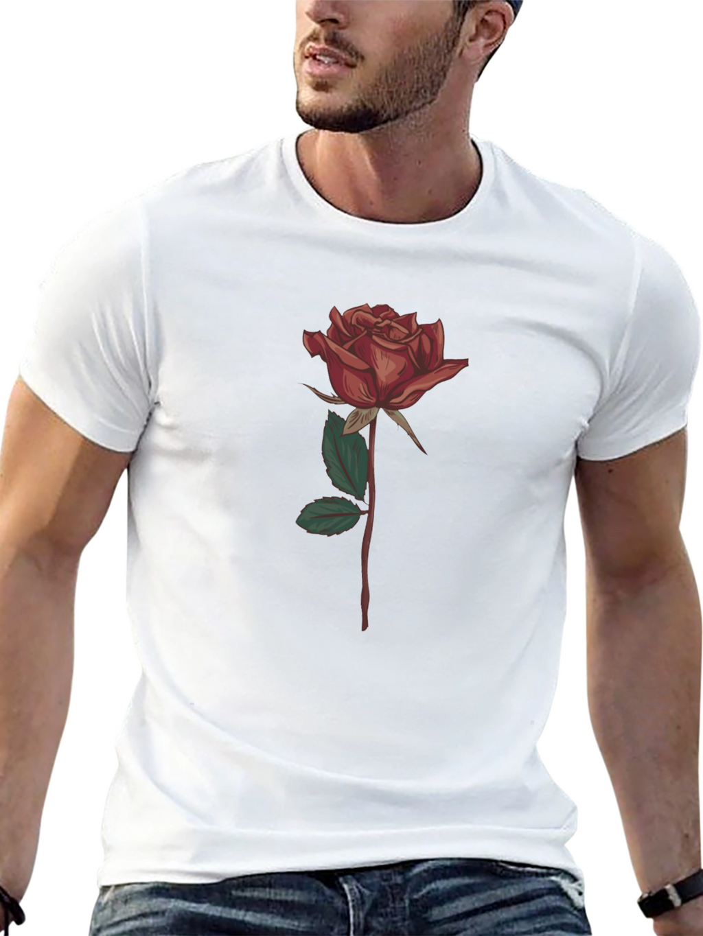 Rose Graphic Print T-Shirt - Stylish Black Tee