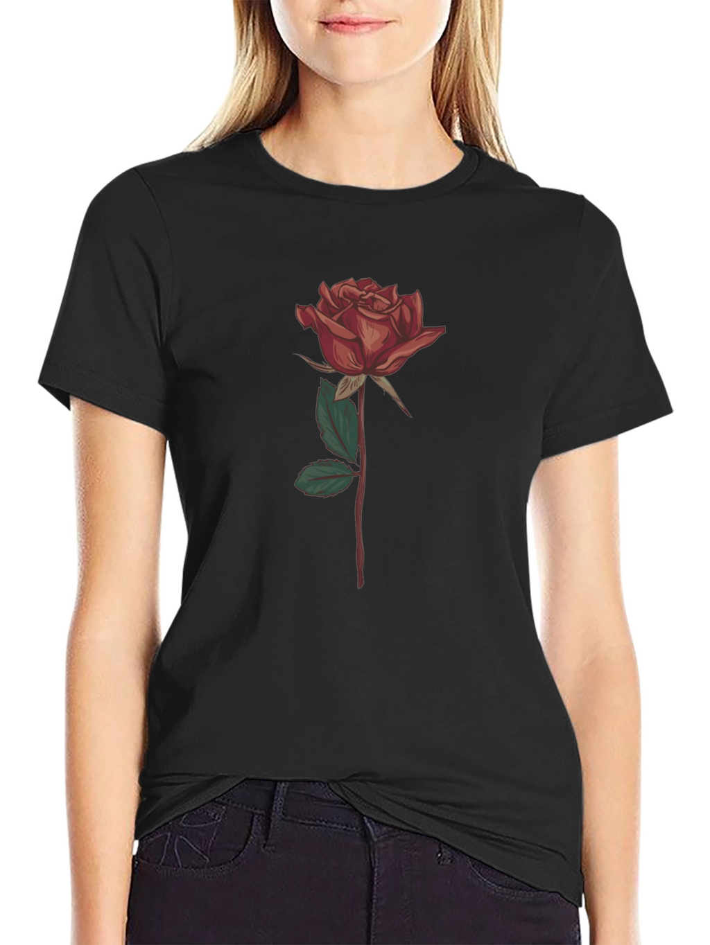 Rose Graphic Print T-Shirt - Stylish Black Tee