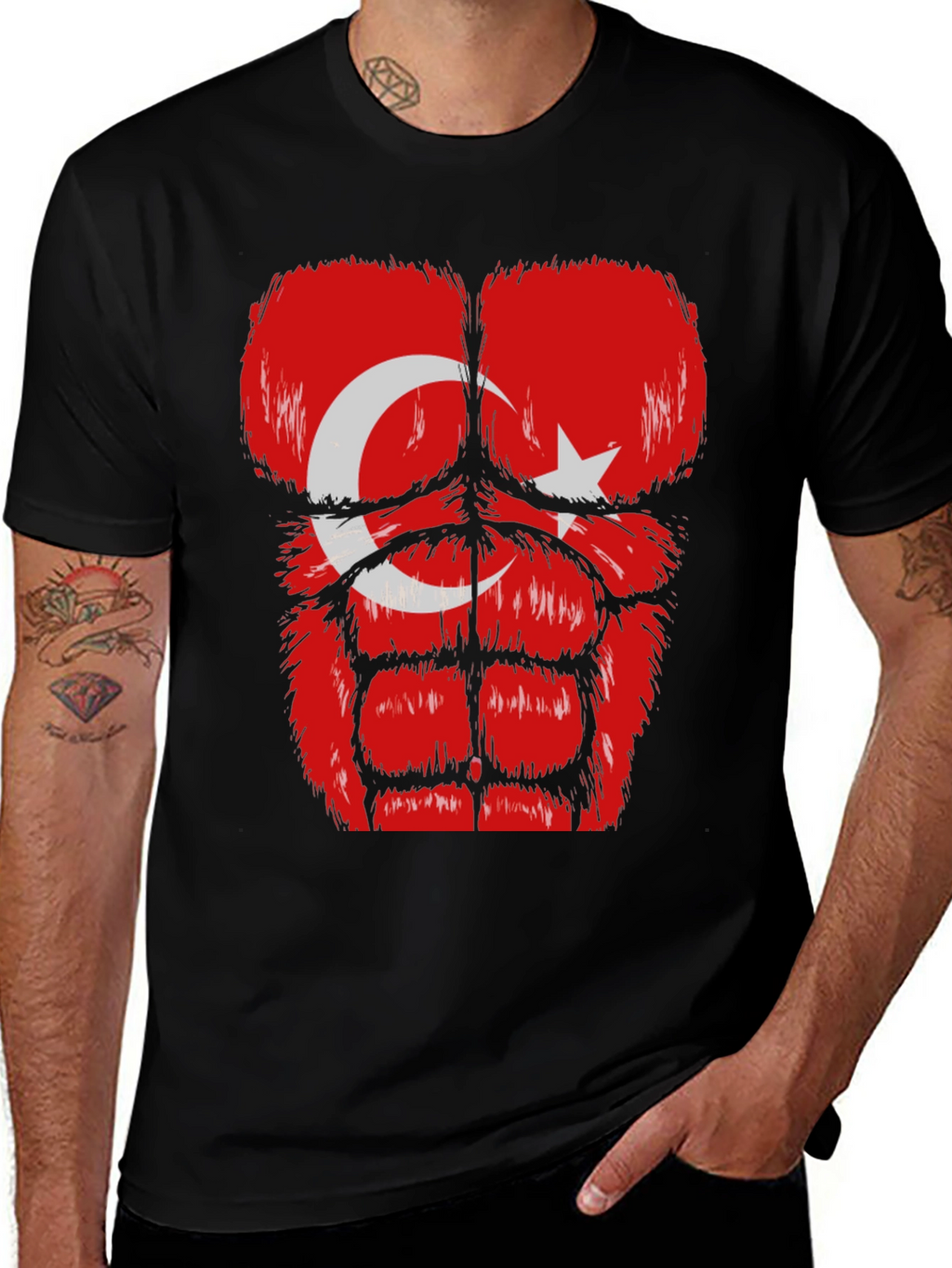Funny Turkey Flag Muscle Chest Black T-Shirt