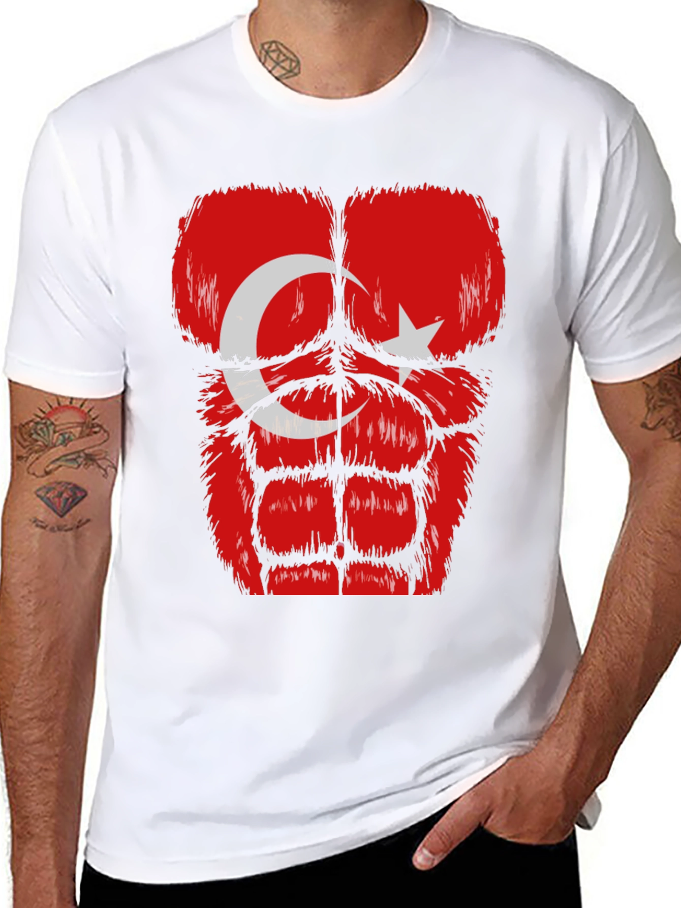 Funny Turkey Flag Muscle Chest Black T-Shirt