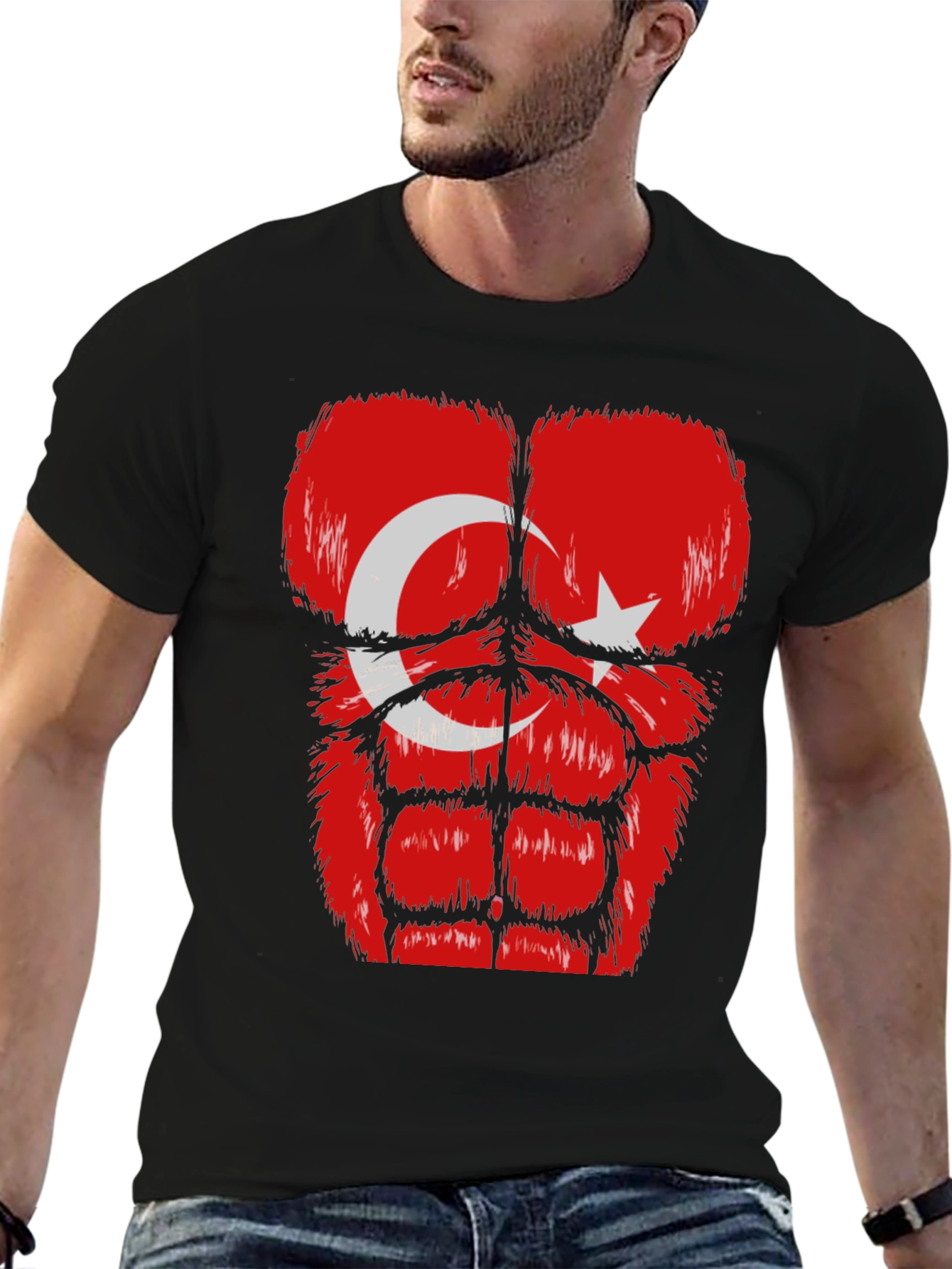 Funny Turkey Flag Muscle Chest Black T-Shirt