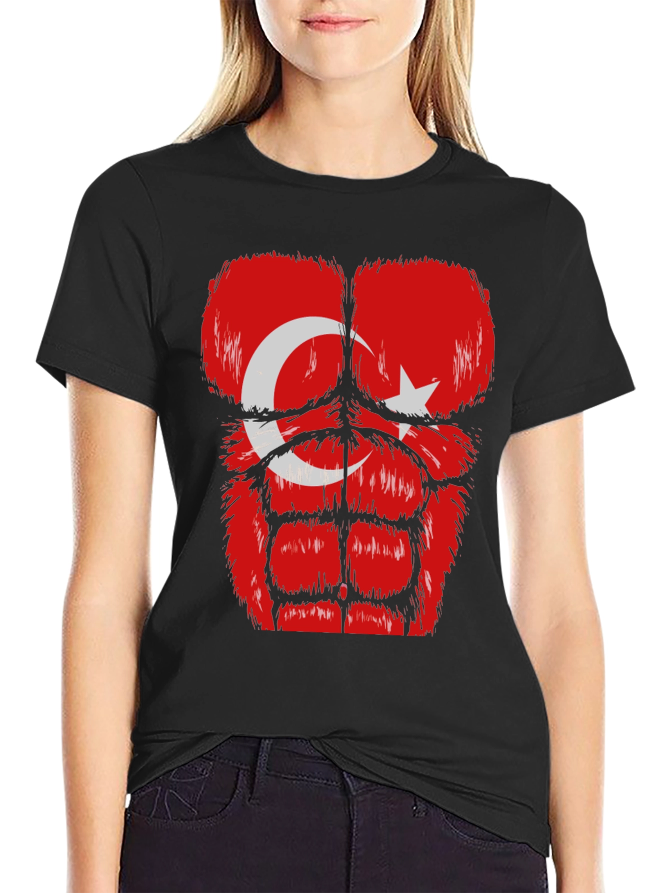 Funny Turkey Flag Muscle Chest Black T-Shirt