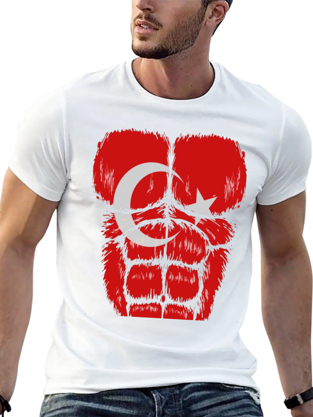 Funny Turkey Flag Muscle Chest Black T-Shirt