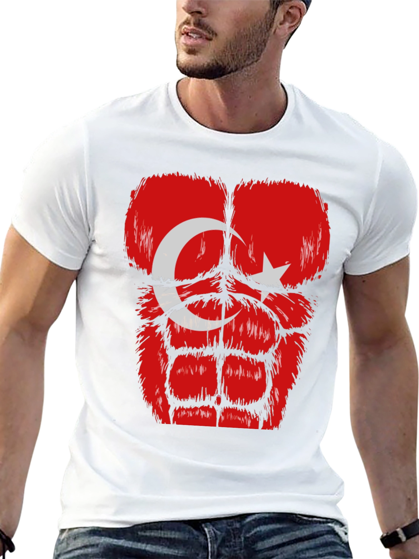 Funny Turkey Flag Muscle Chest Black T-Shirt