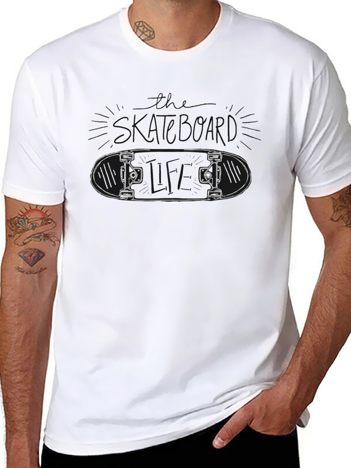 Mens Black Graphic Skateboard T-Shirt