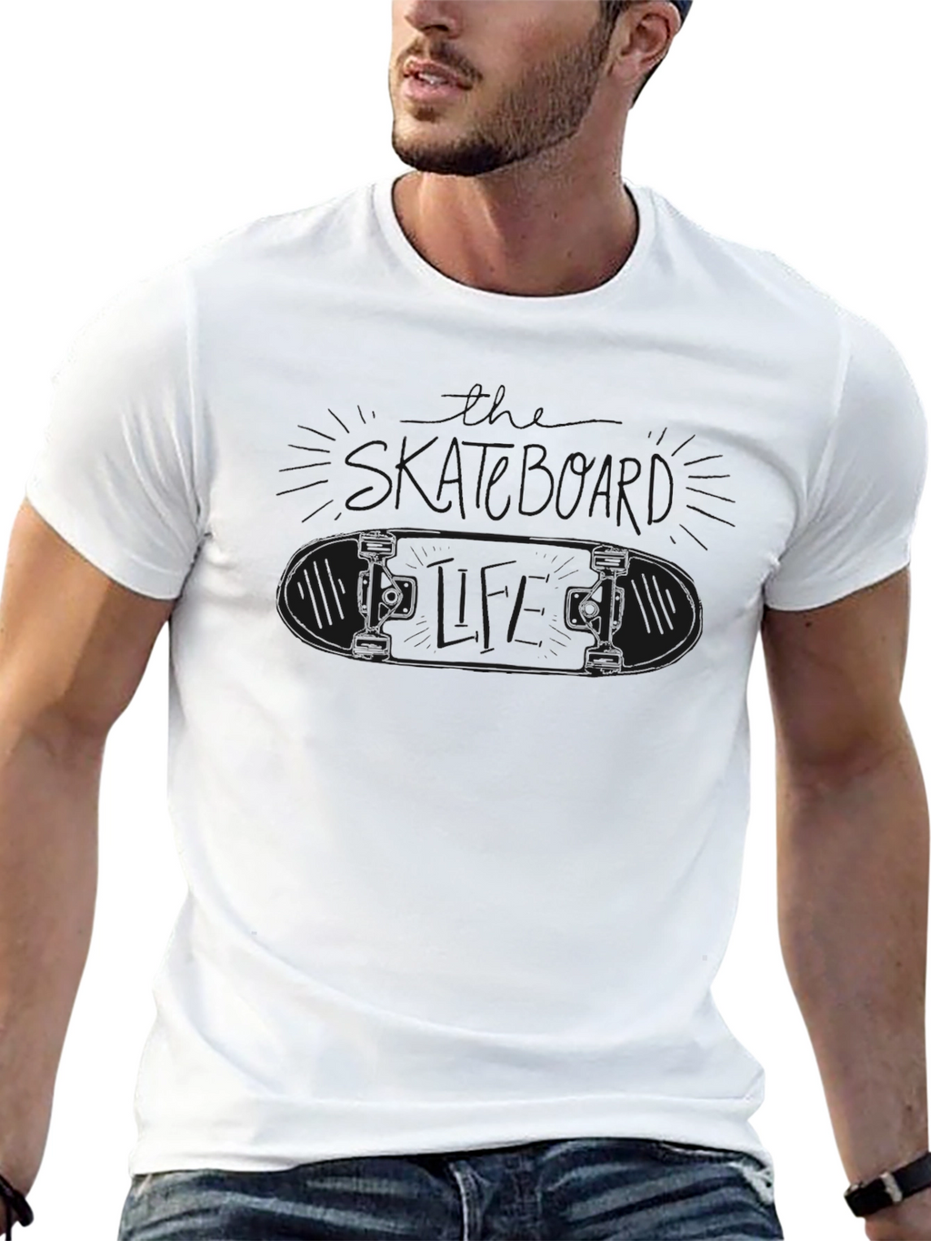 Mens Black Graphic Skateboard T-Shirt
