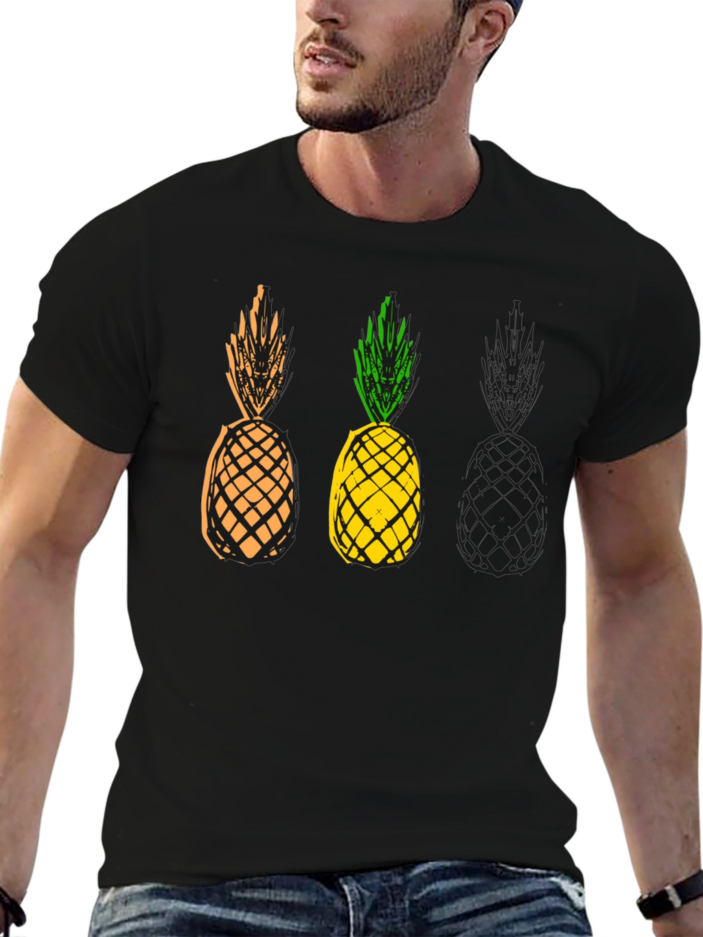 Pineapple Graphic Print Mens Black T-Shirt