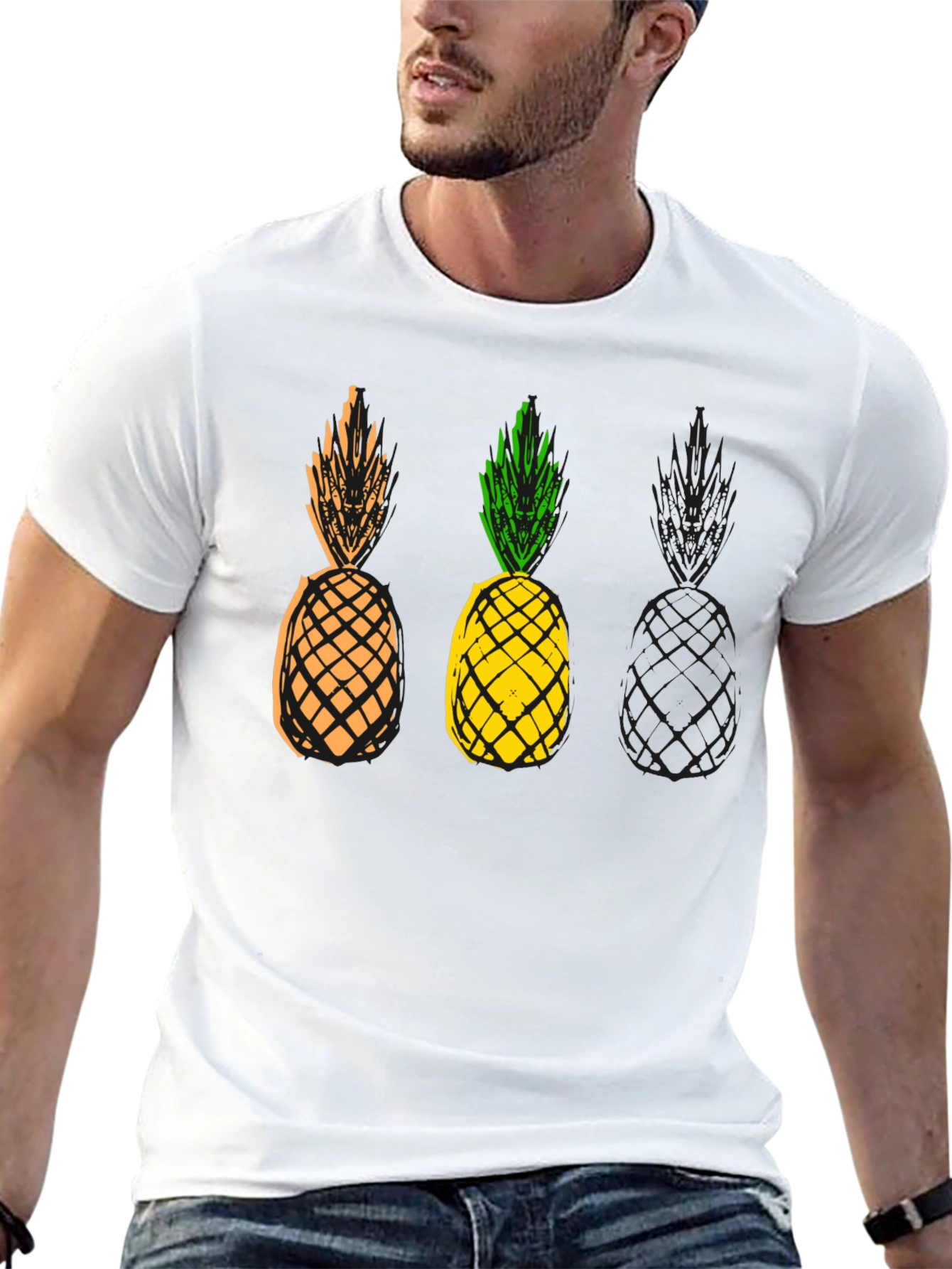 Pineapple Graphic Print Mens Black T-Shirt
