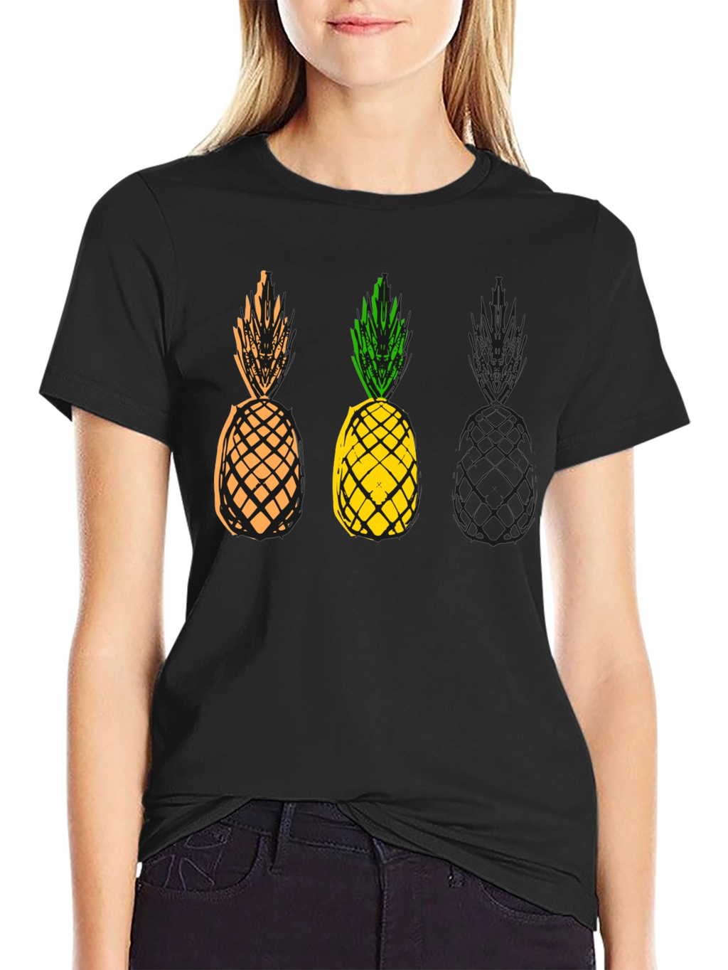 Pineapple Graphic Print Mens Black T-Shirt