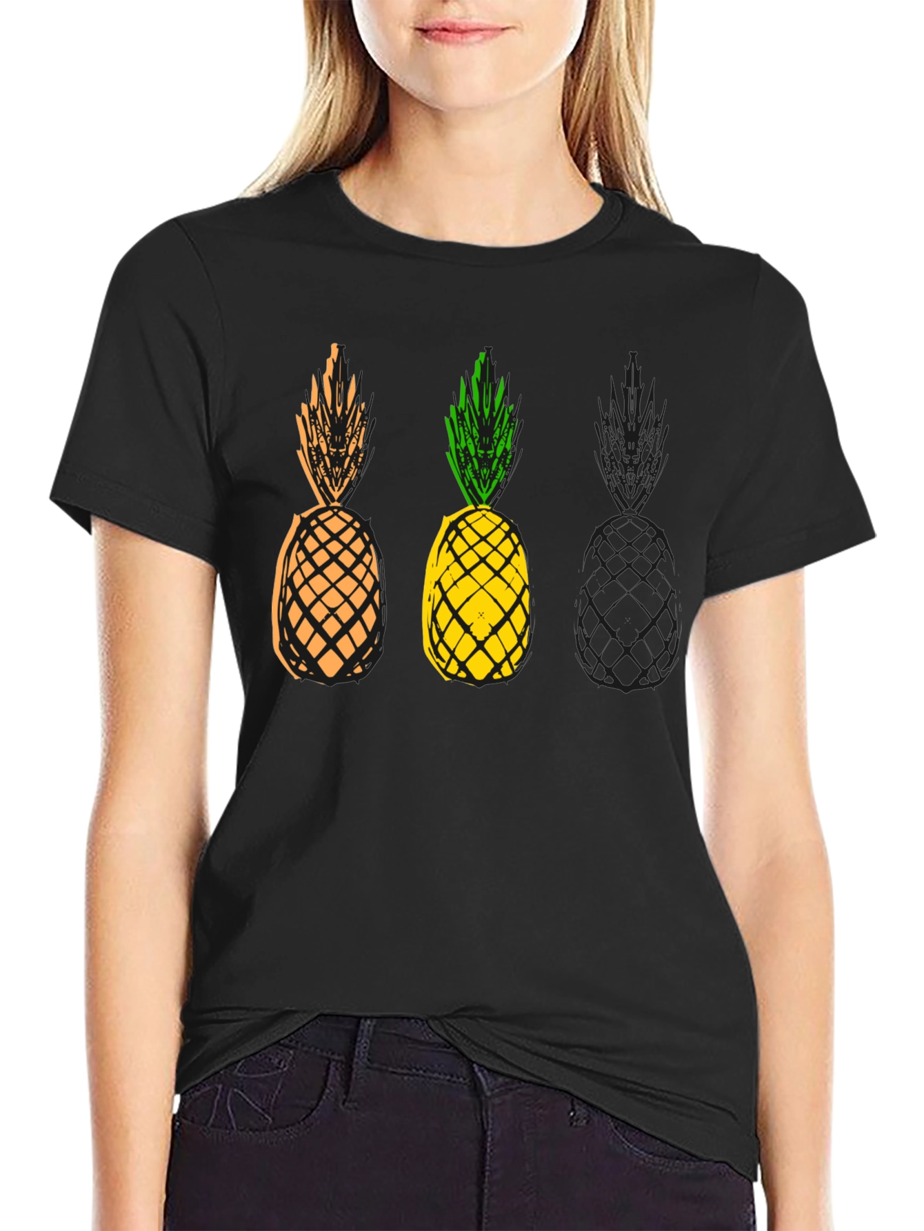 Pineapple Graphic Print Mens Black T-Shirt