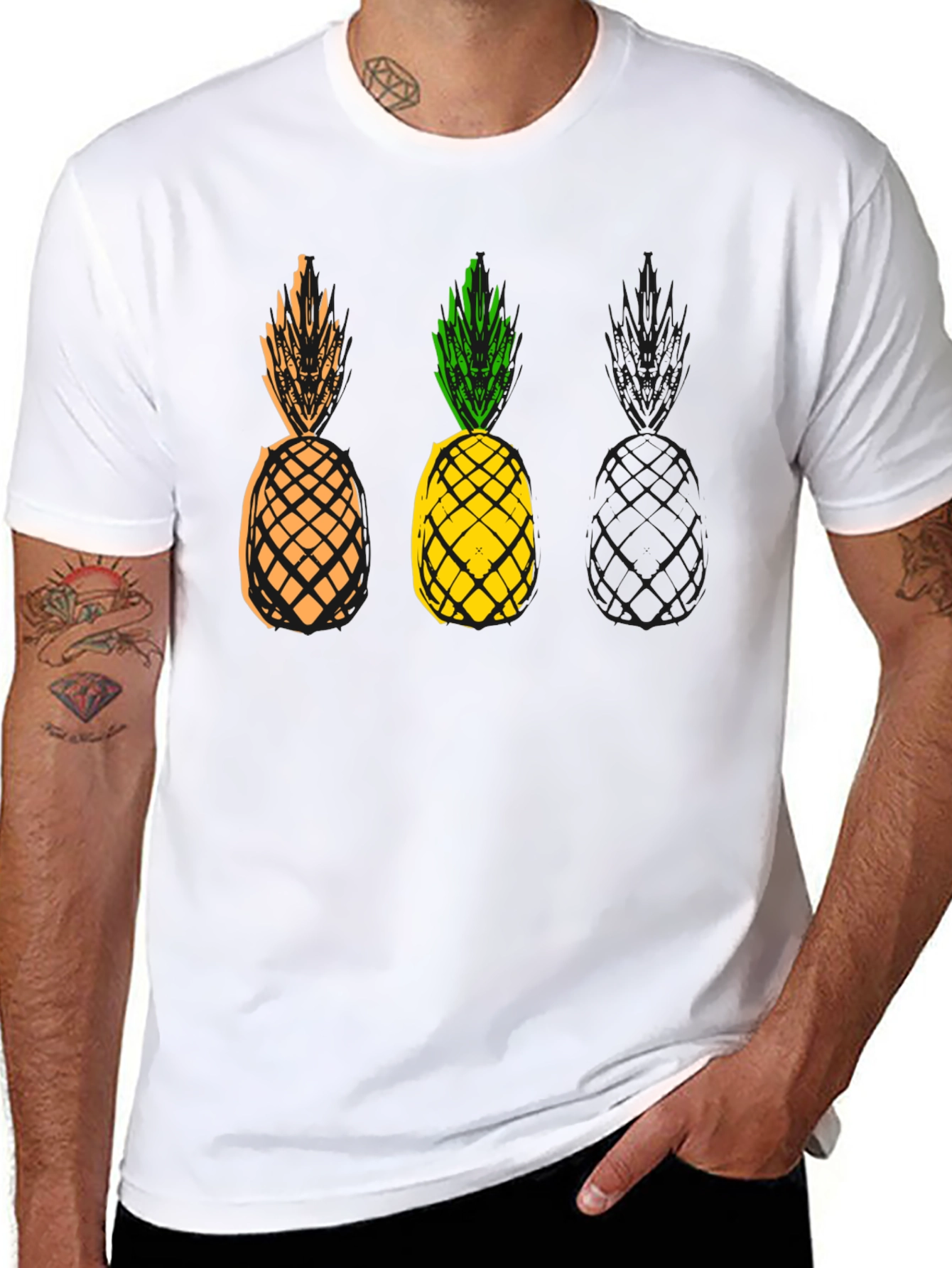 Pineapple Graphic Print Mens Black T-Shirt
