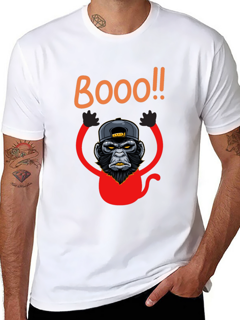 Boo Monkey Graphic Tee - Black Crew Neck Shirt