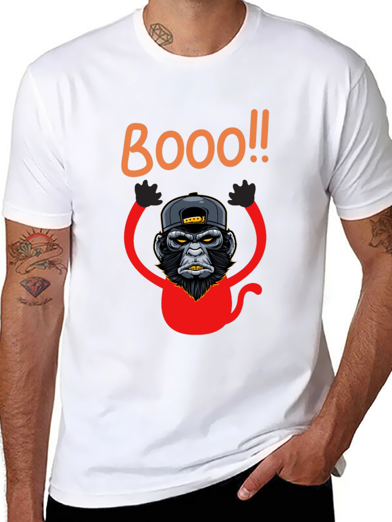 Boo Monkey Graphic Tee - Black Crew Neck Shirt