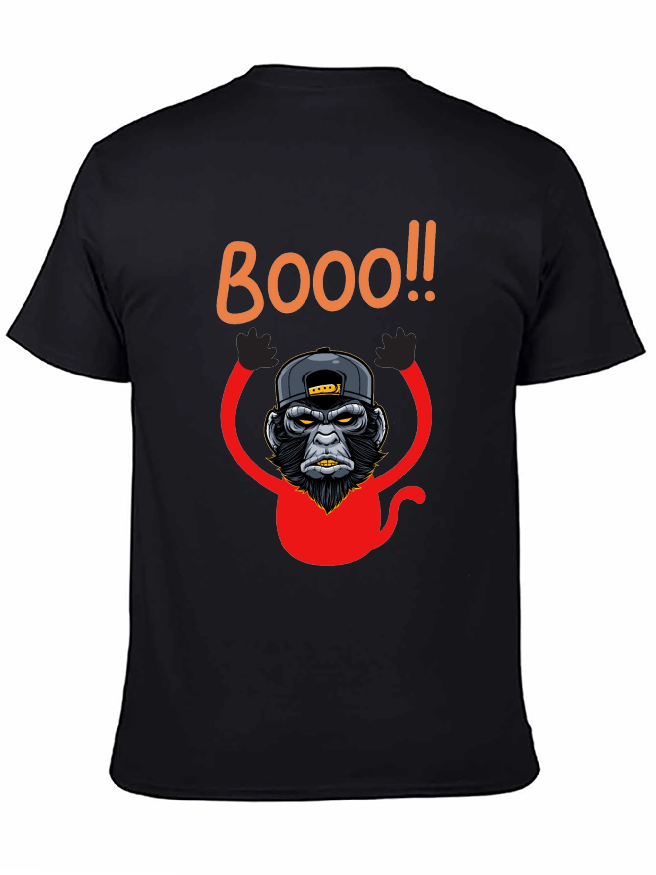 Boo Monkey Graphic Tee - Black Crew Neck Shirt