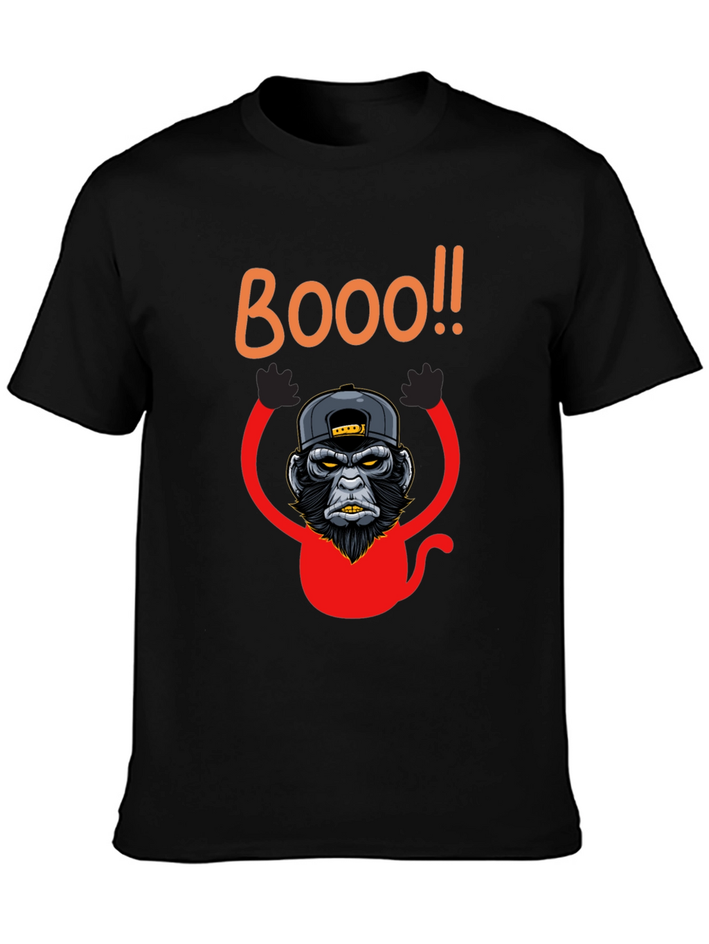 Boo Monkey Graphic Tee - Black Crew Neck Shirt