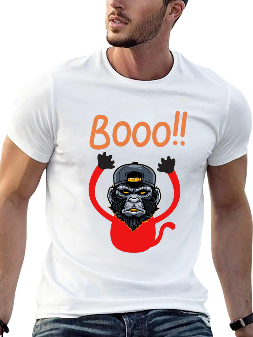 Boo Monkey Graphic Tee - Black Crew Neck Shirt