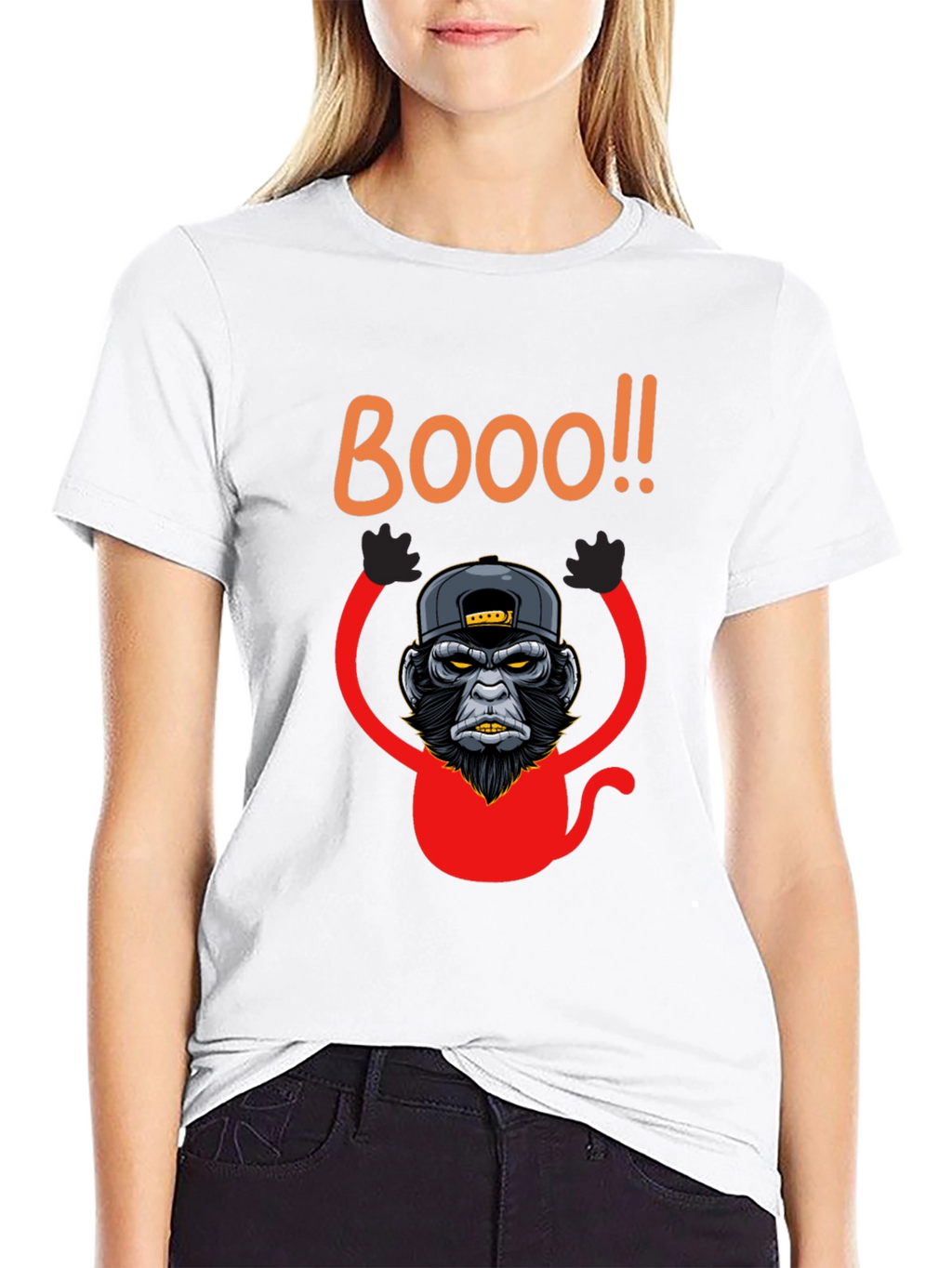 Boo Monkey Graphic Tee - Black Crew Neck Shirt