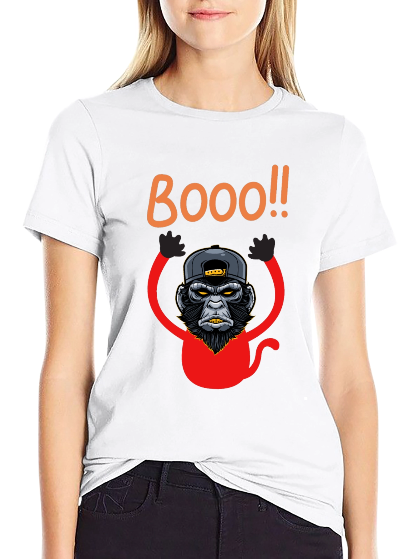 Boo Monkey Graphic Tee - Black Crew Neck Shirt