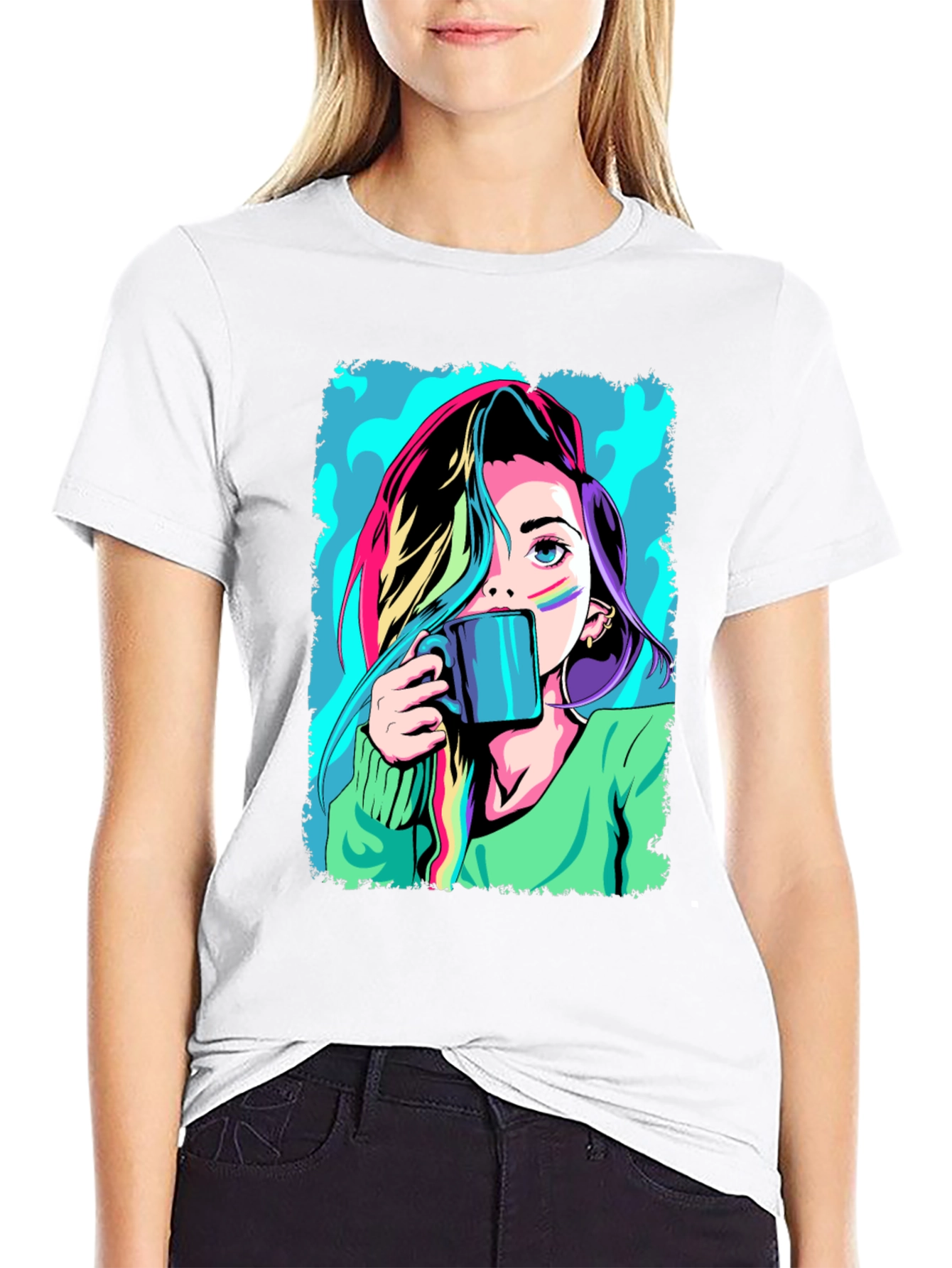 Anime Girl Graphic T-Shirt - Colorful Design