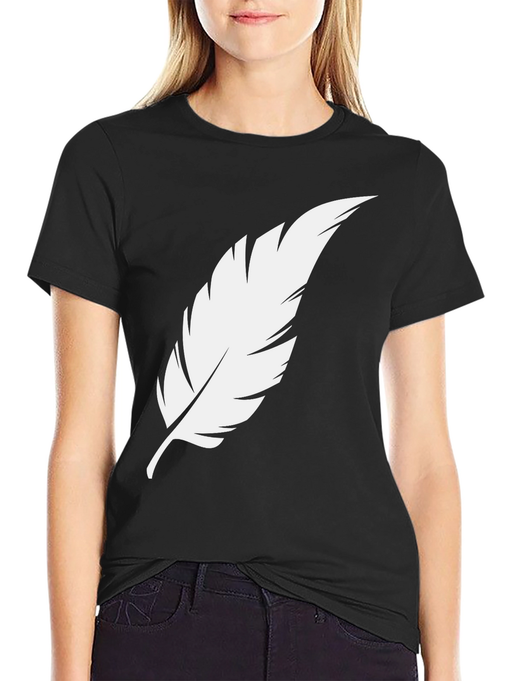 Feather Graphic Tee - Stylish Black Cotton T-Shirt