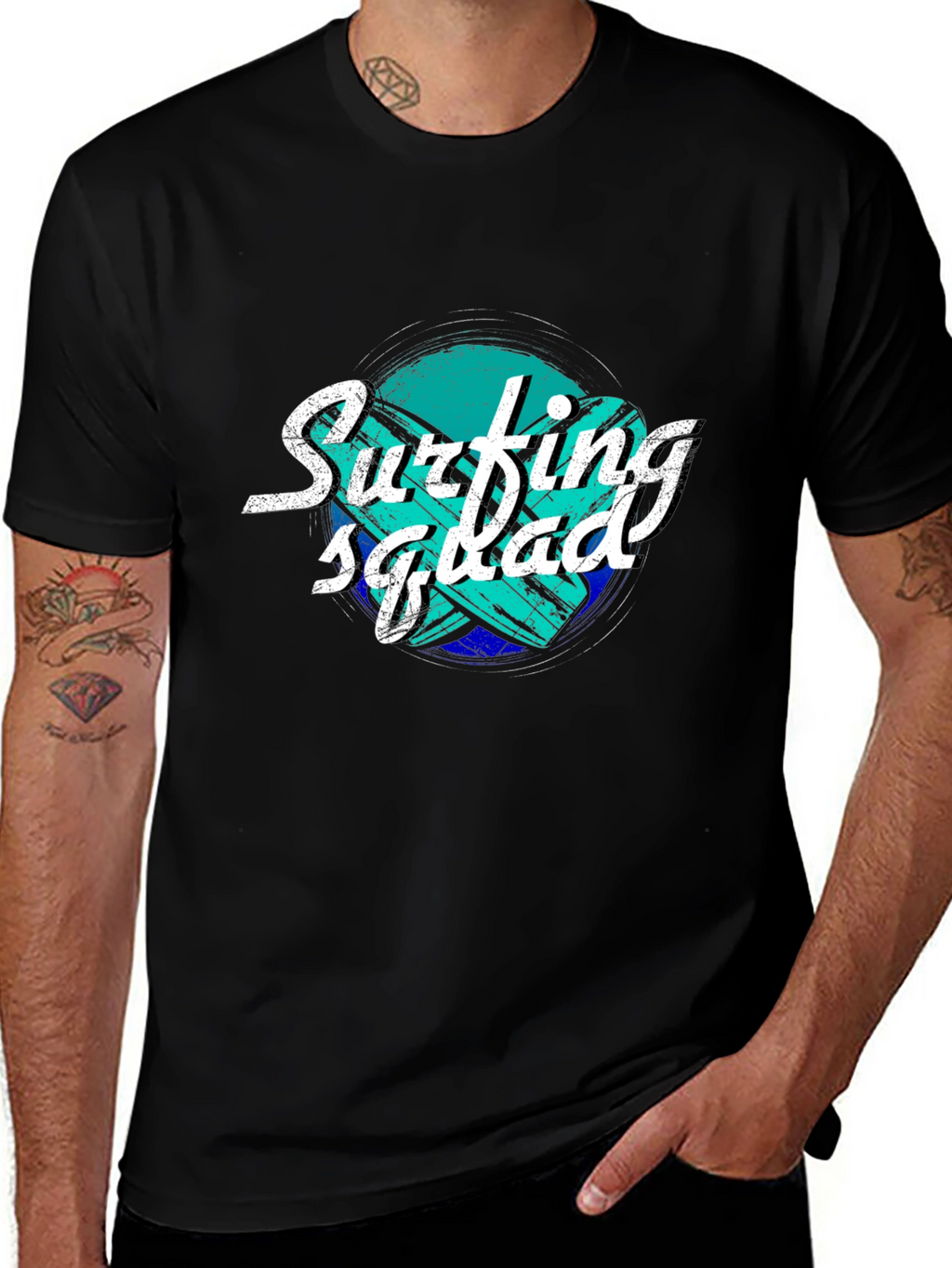 Surfing Squad Black T-Shirt - Surf Style Tee
