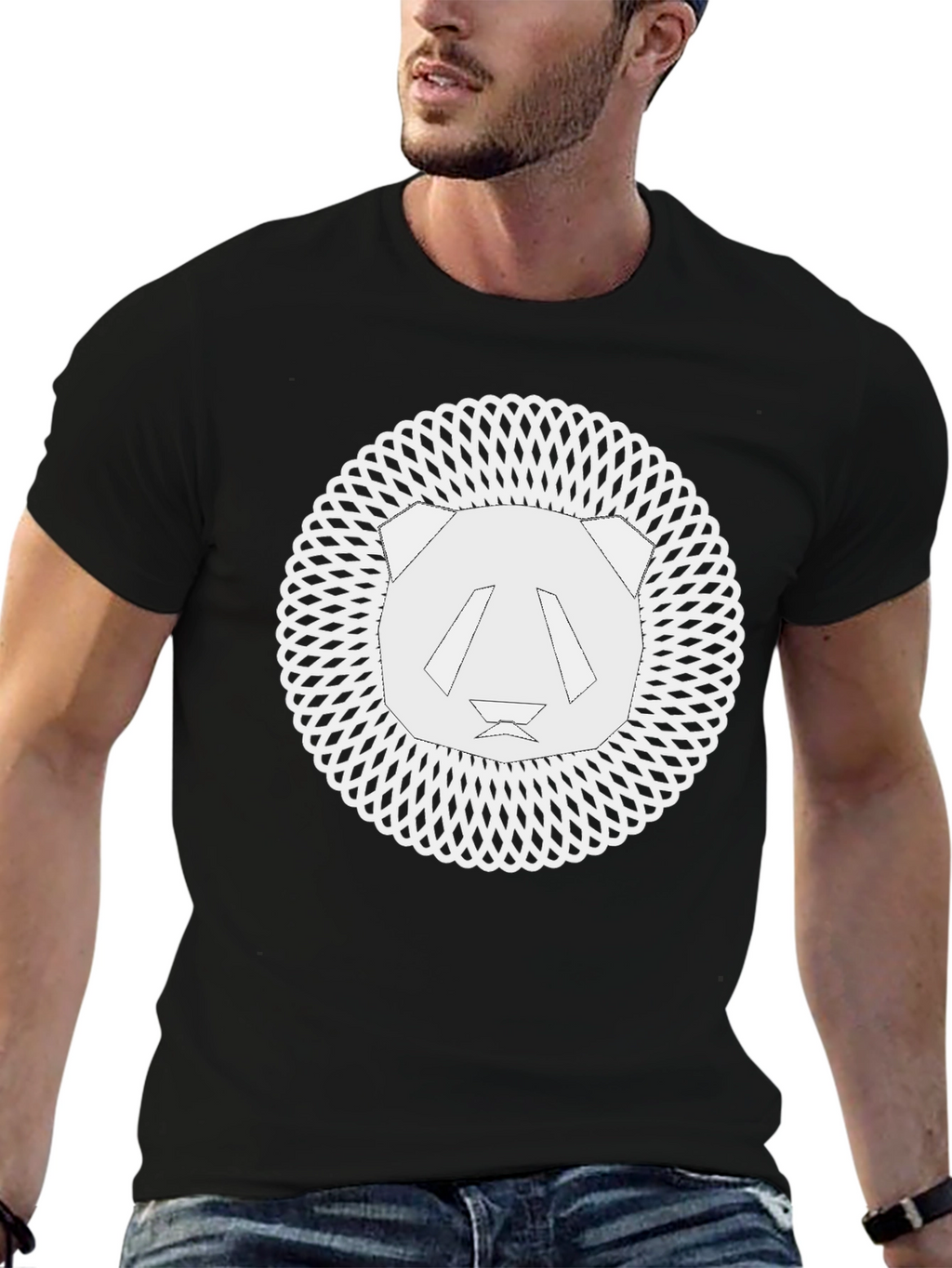 Geometric Panda Graphic Tee - Black