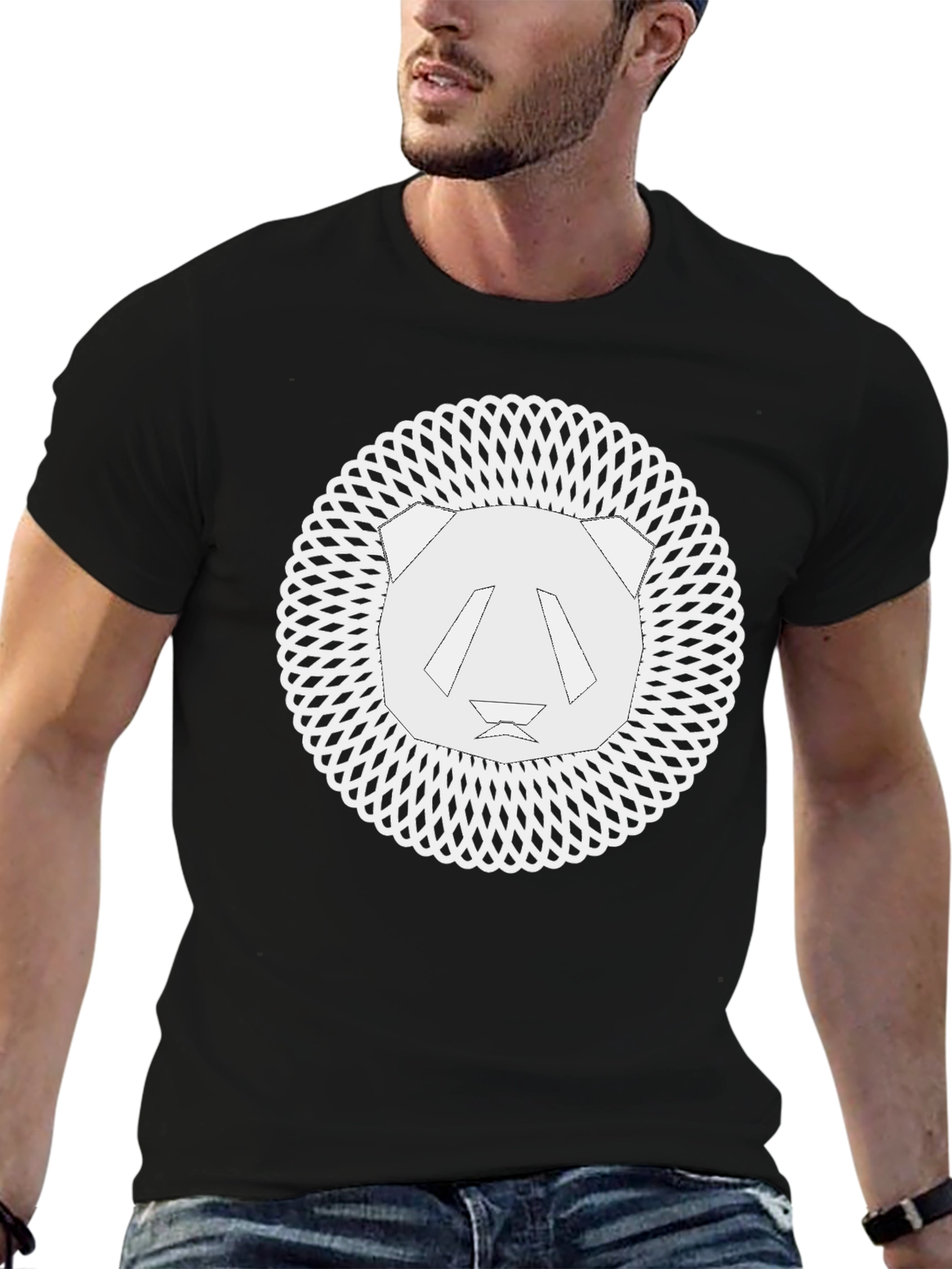 Geometric Panda Graphic Tee - Black