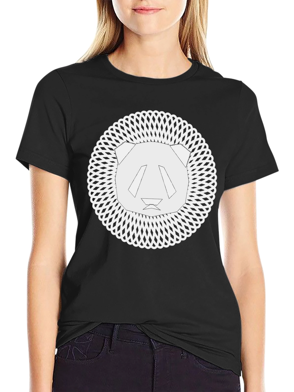 Geometric Panda Graphic Tee - Black
