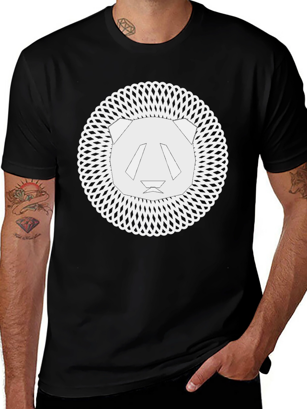 Geometric Panda Graphic Tee - Black