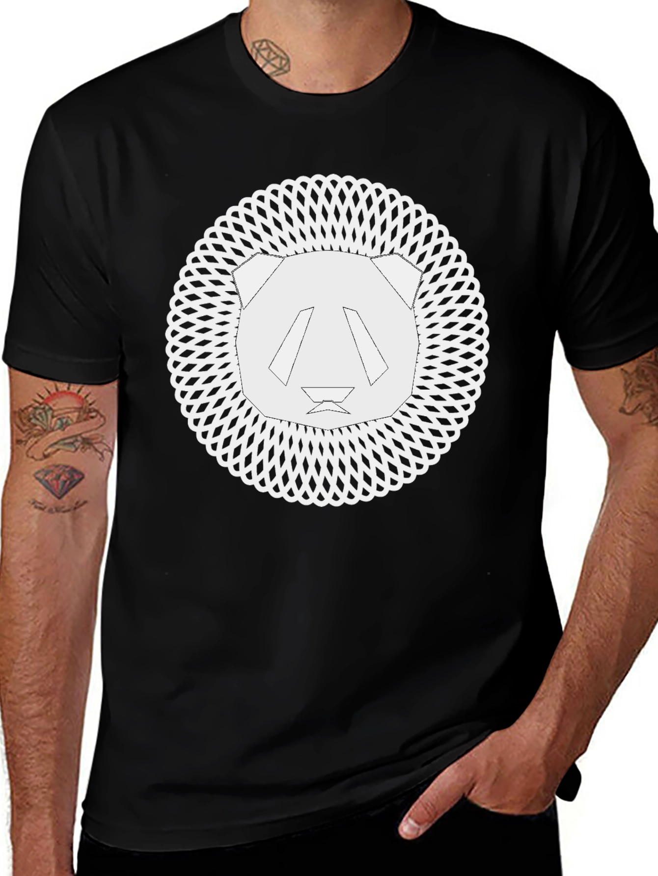 Geometric Panda Graphic Tee - Black