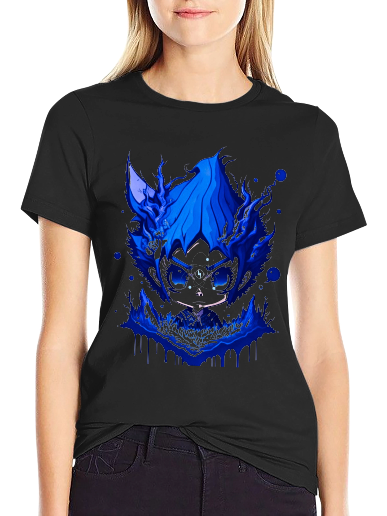 Mens Black T-Shirt with Blue Graphic Design