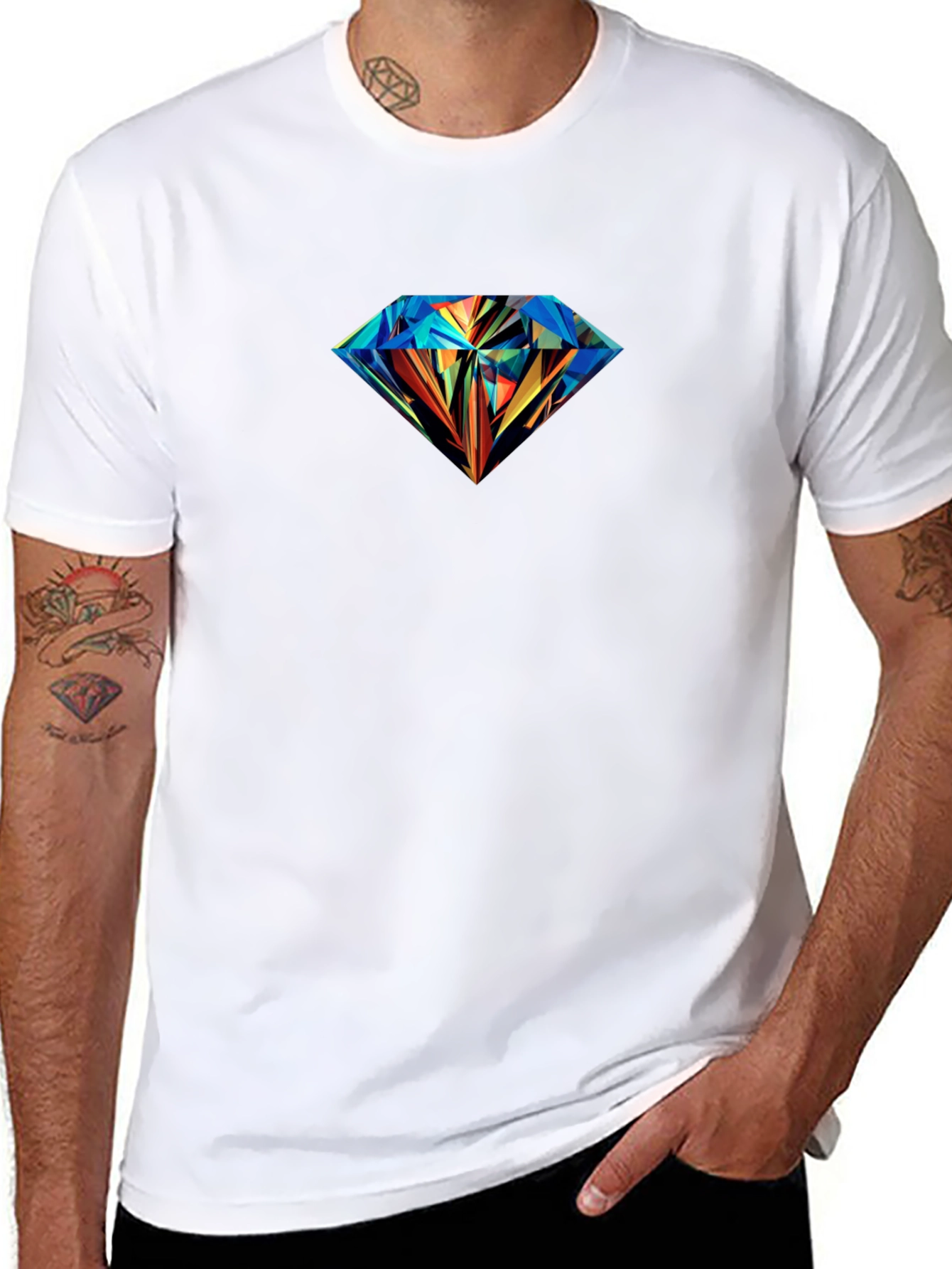 Mens Black T-Shirt with Diamond Graphic Print