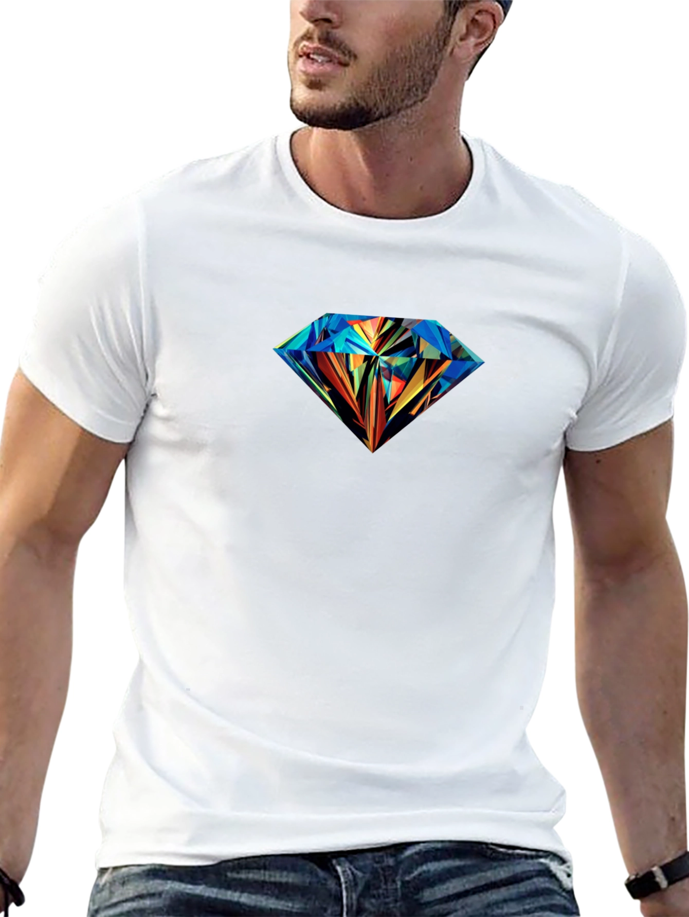 Mens Black T-Shirt with Diamond Graphic Print