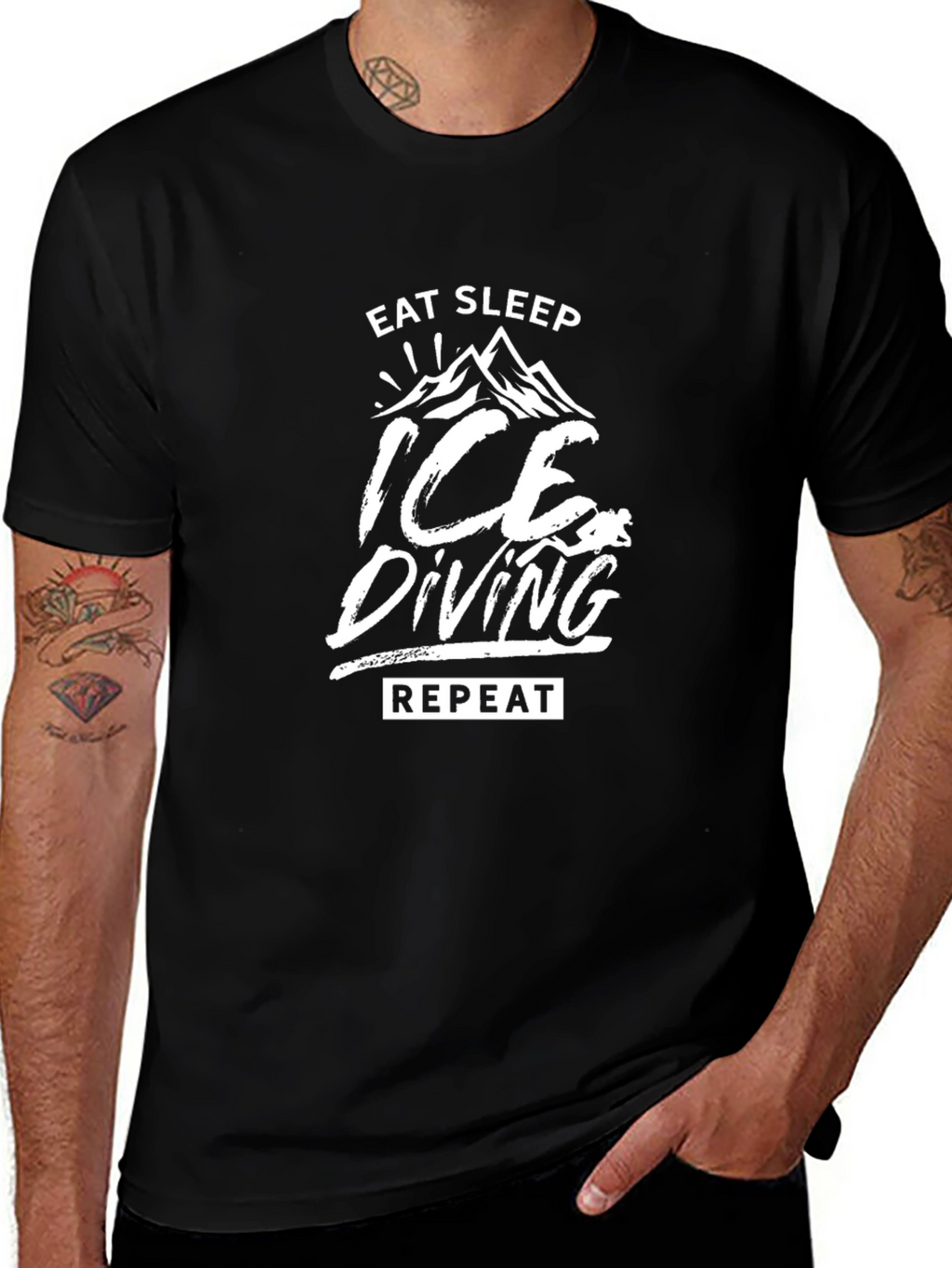 Ice Diving T-Shirt - Eat Sleep Repeat Black Tee