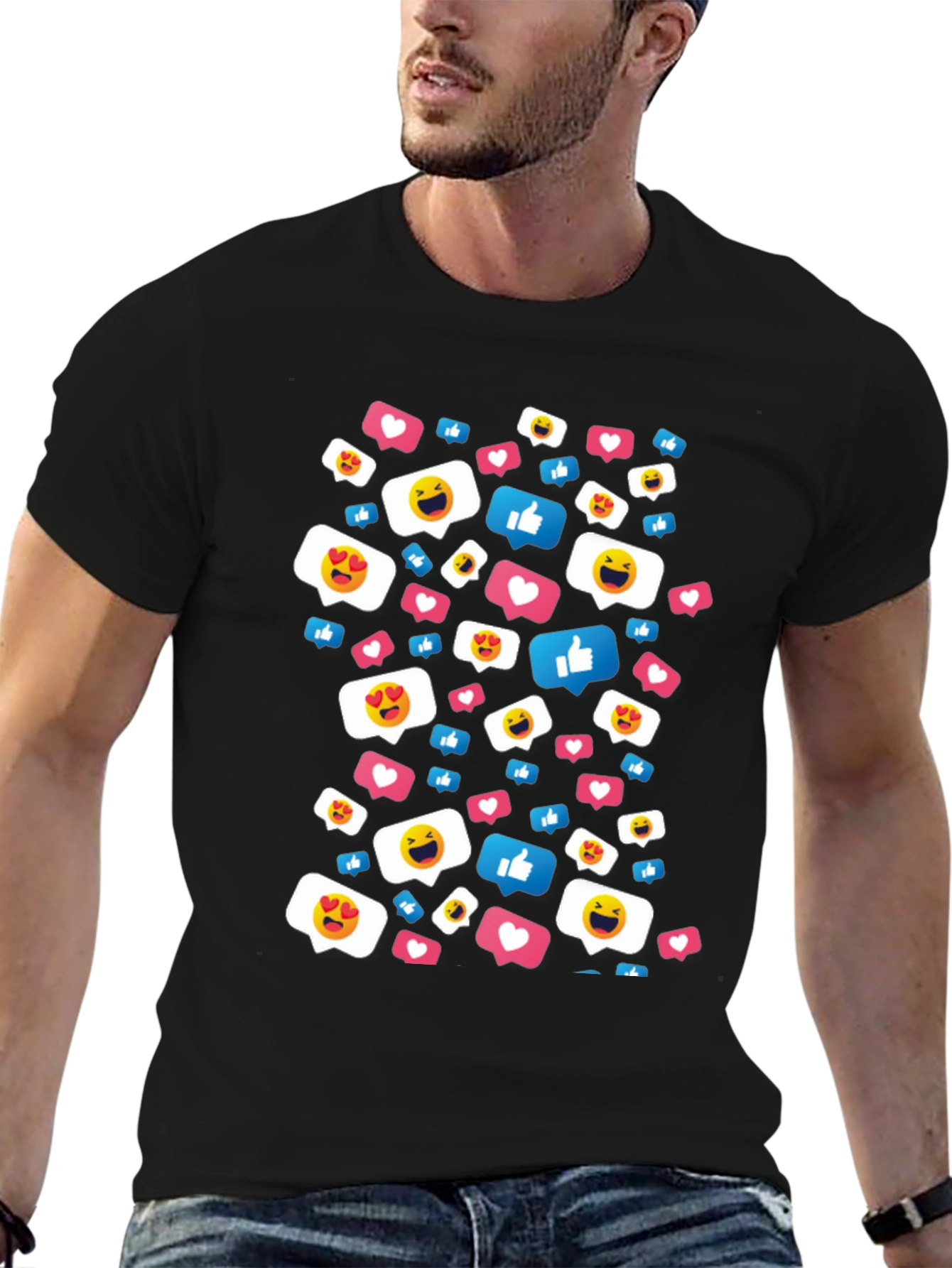 Social Media Emoji T-Shirt - Black Cotton Tee